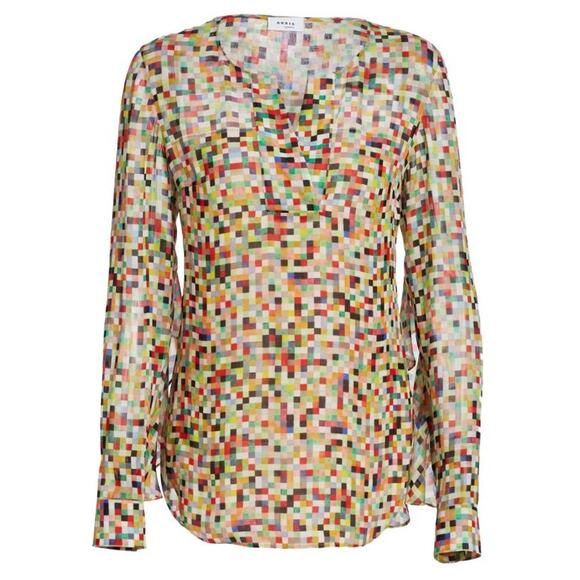 Akris Punto Tops - NWT Akris Punto Women's size 4 Pixel Print Allover Multicolor Blouse Long Sleeve